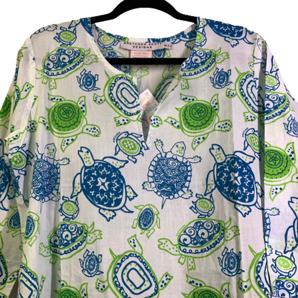 GRETCHEN‎ SCOTT Blue & Green Turtle Print Cotton Tunic Dress - NWT - Picture 3 of 13